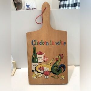 Vintage 1967 Chicken in Wine Decorative Cutting Board Nevco Yonkers NY